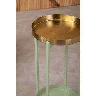 Orsina Sabia Two-Tiered Plant Stand – Green and Gold Iron Metal