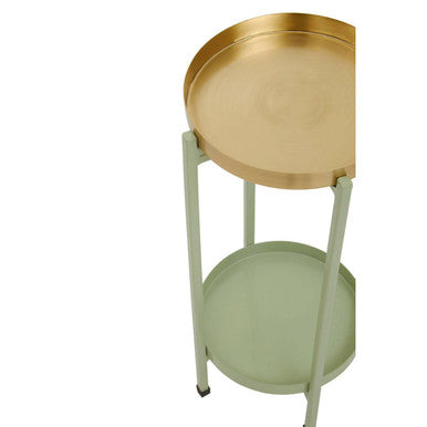 Orsina Sabia Two-Tiered Plant Stand – Green and Gold Iron Metal