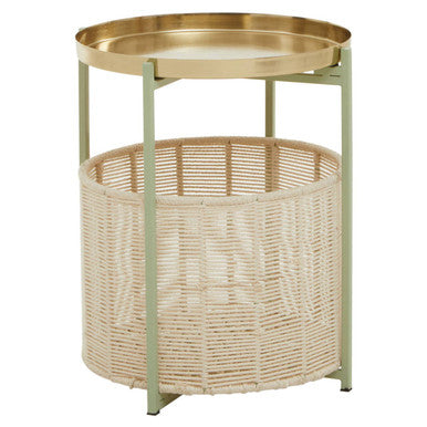 Orsina Sabia Two-Tier Side Table – Green & Gold Iron with Cotton