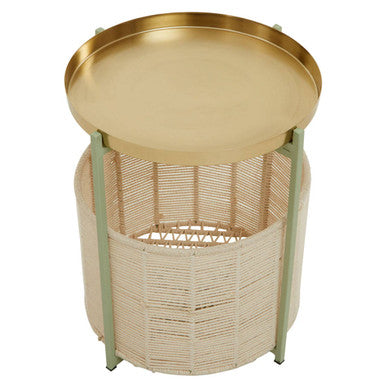 Orsina Sabia Two-Tier Side Table – Green & Gold Iron with Cotton