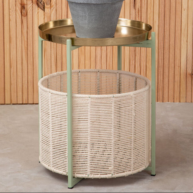 Orsina Sabia Two-Tier Side Table – Green & Gold Iron with Cotton