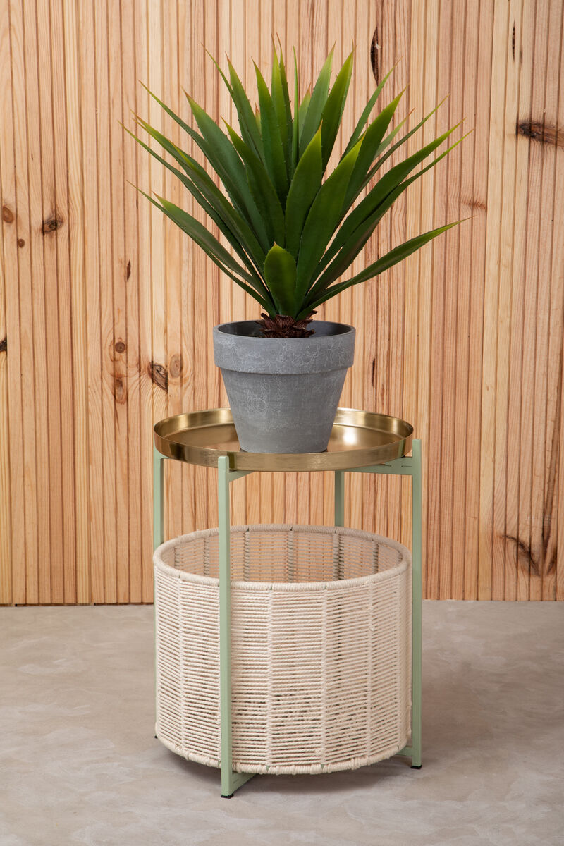 Orsina Sabia Two-Tier Side Table – Green & Gold Iron with Cotton