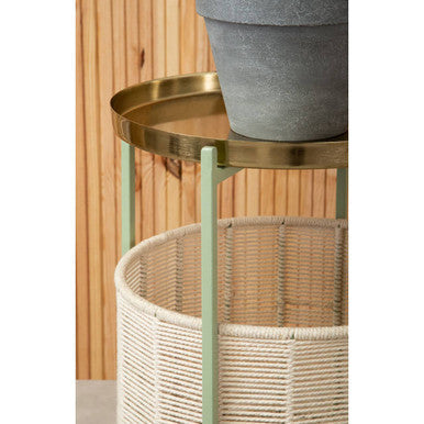 Orsina Sabia Two-Tier Side Table – Green & Gold Iron with Cotton