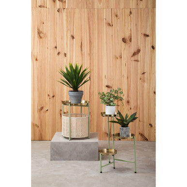 Orsina Sabia Two-Tier Side Table – Green & Gold Iron with Cotton