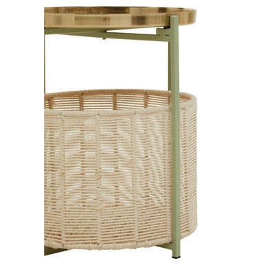 Orsina Sabia Two-Tier Side Table – Green & Gold Iron with Cotton