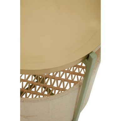 Orsina Sabia Two-Tier Side Table – Green & Gold Iron with Cotton