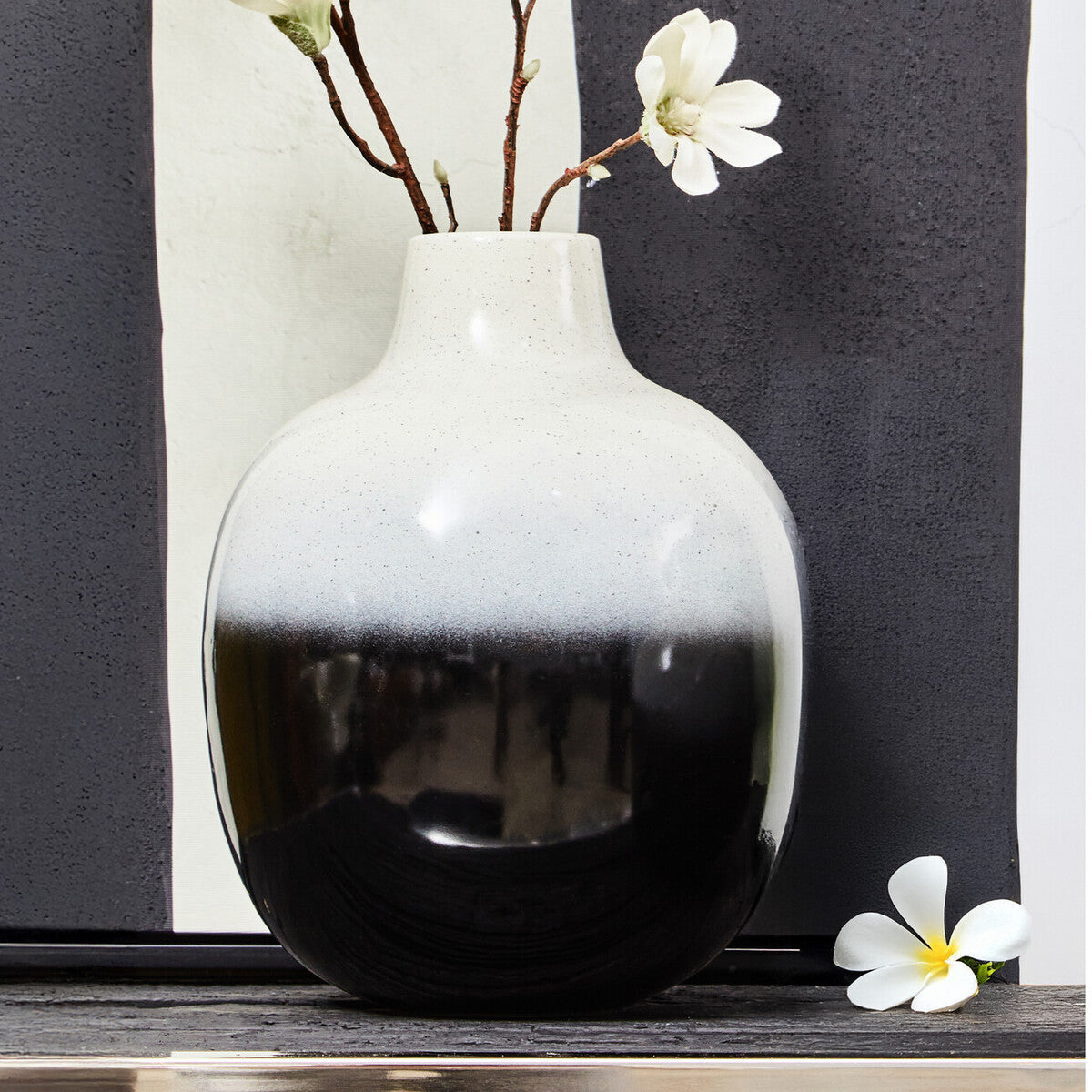 Orsina Ramus Large Black and White Ombre Vase | Sculptural Decor