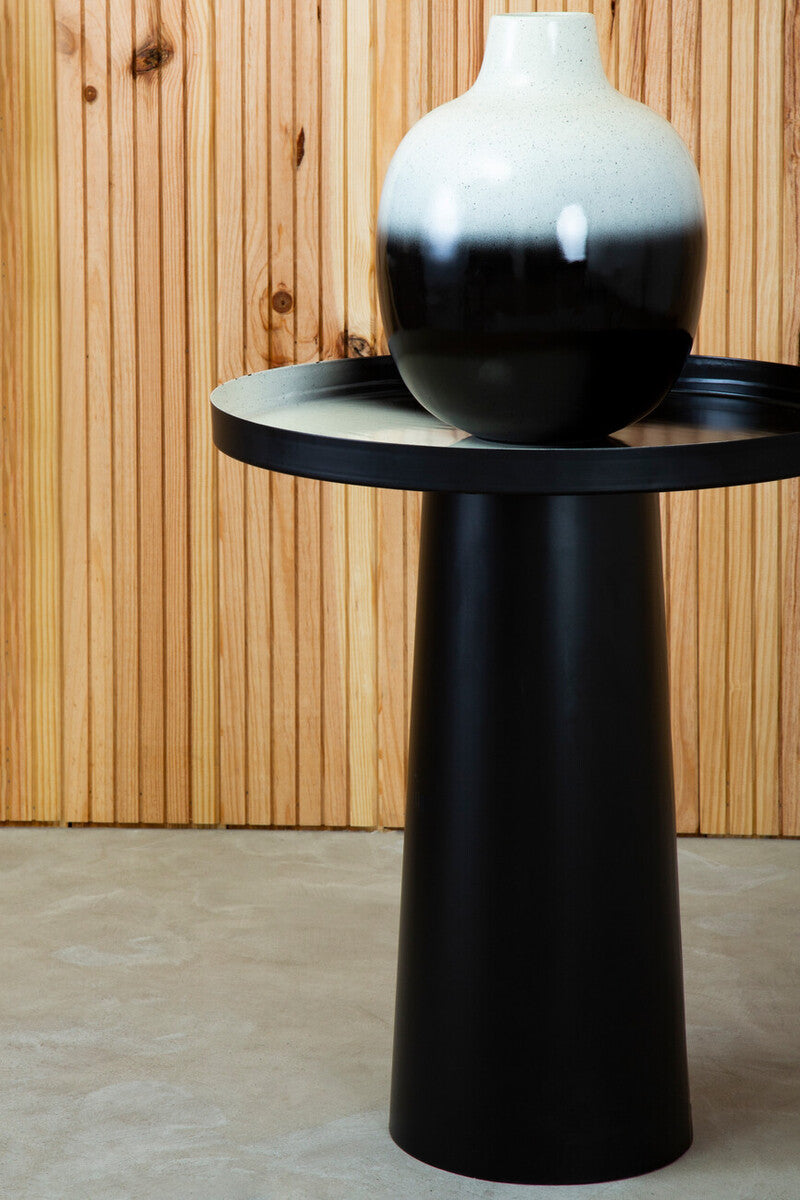 Orsina Ramus Black and White Ombre Round Metal Pedestal Side Table