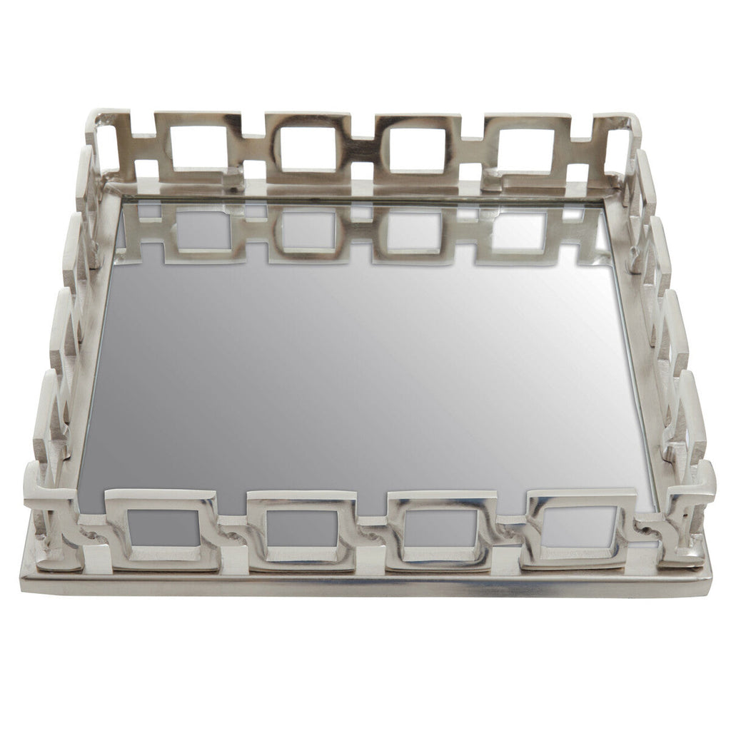 Orsina Rhoda Square Mirror Tray | Nickel Finish Modern Vanity Organizer