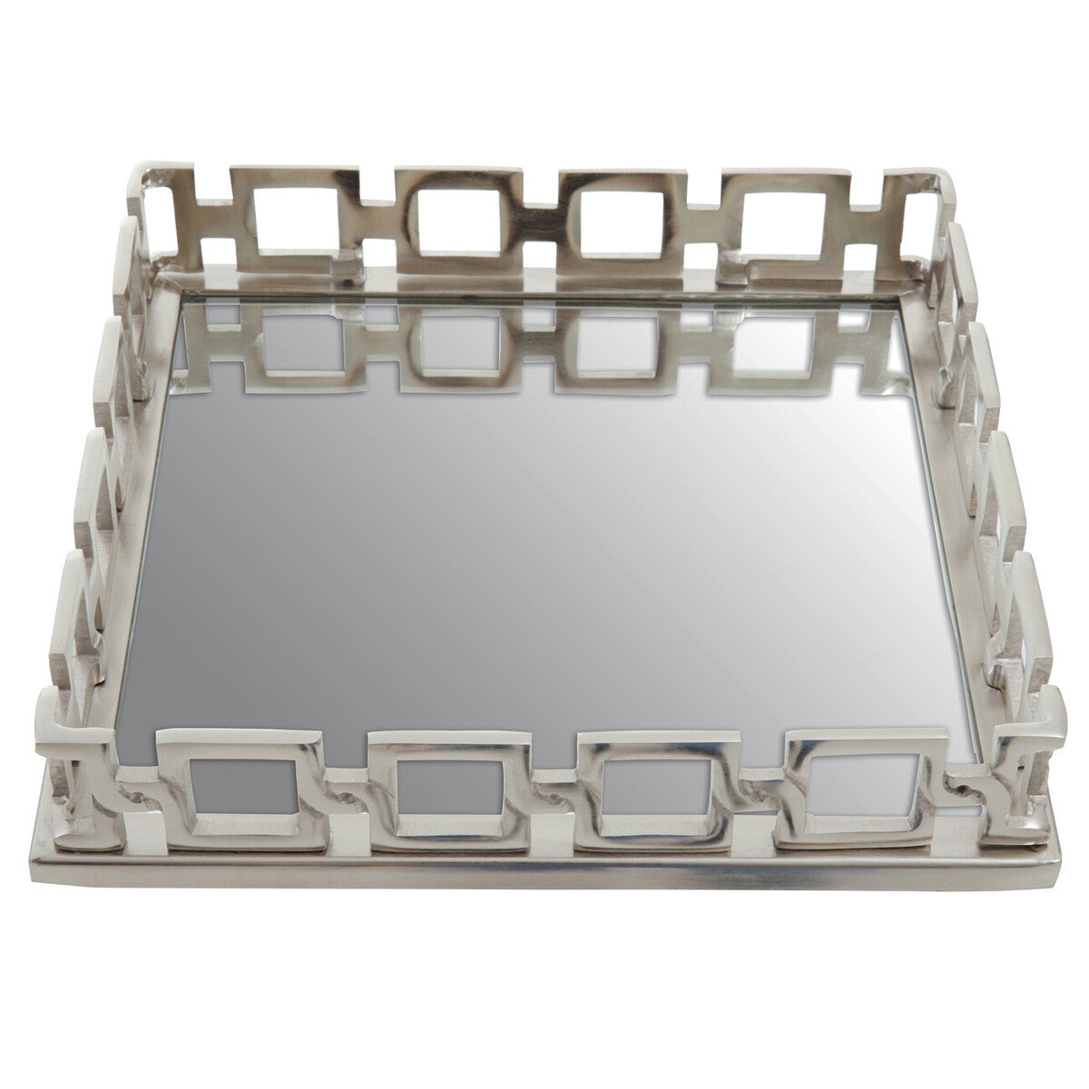 Orsina Rhoda Square Mirror Tray | Nickel Finish Modern Vanity Organizer