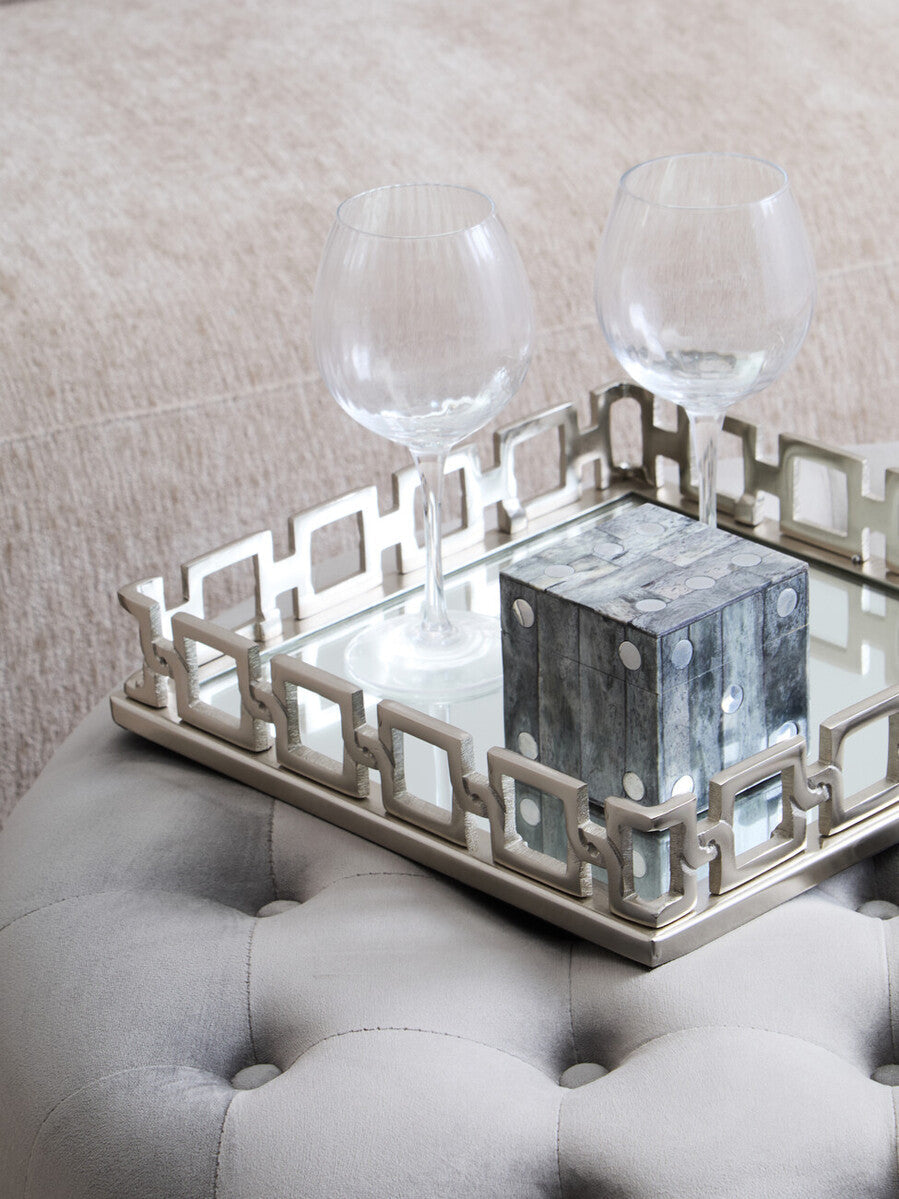 Orsina Rhoda Square Mirror Tray | Nickel Finish Modern Vanity Organizer