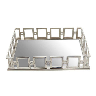 Orsina Rhoda Rectangle Mirror Tray – Nickel Finish Decorative Server