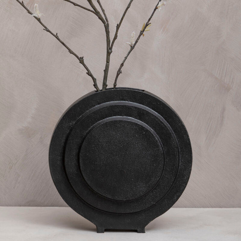 Orsina Hapax Round Matte Black Aluminium Vase – Modern Sculptural Decor