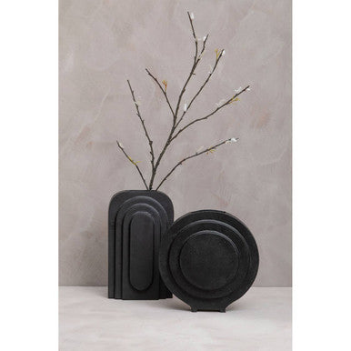 Orsina Hapax Round Matte Black Aluminium Vase – Modern Sculptural Decor