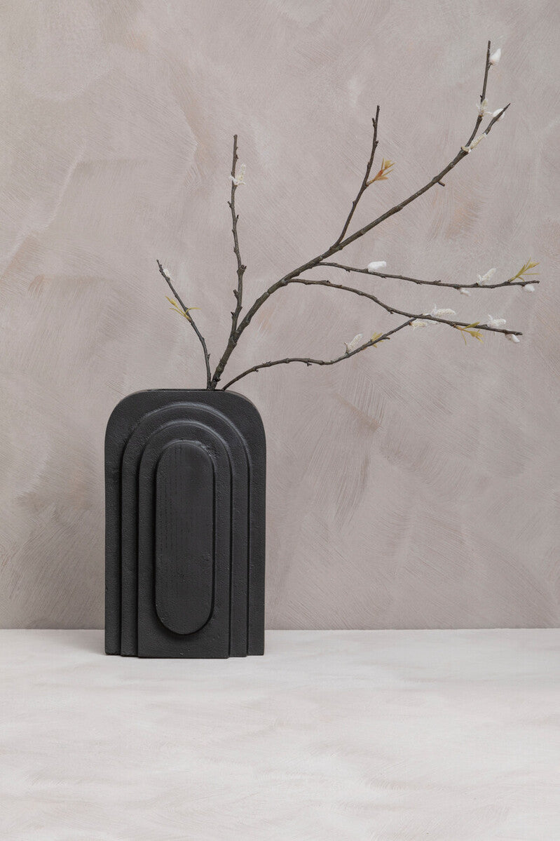 Orsina Hapax Tall Black Vase – Handcrafted Textured Aluminium
