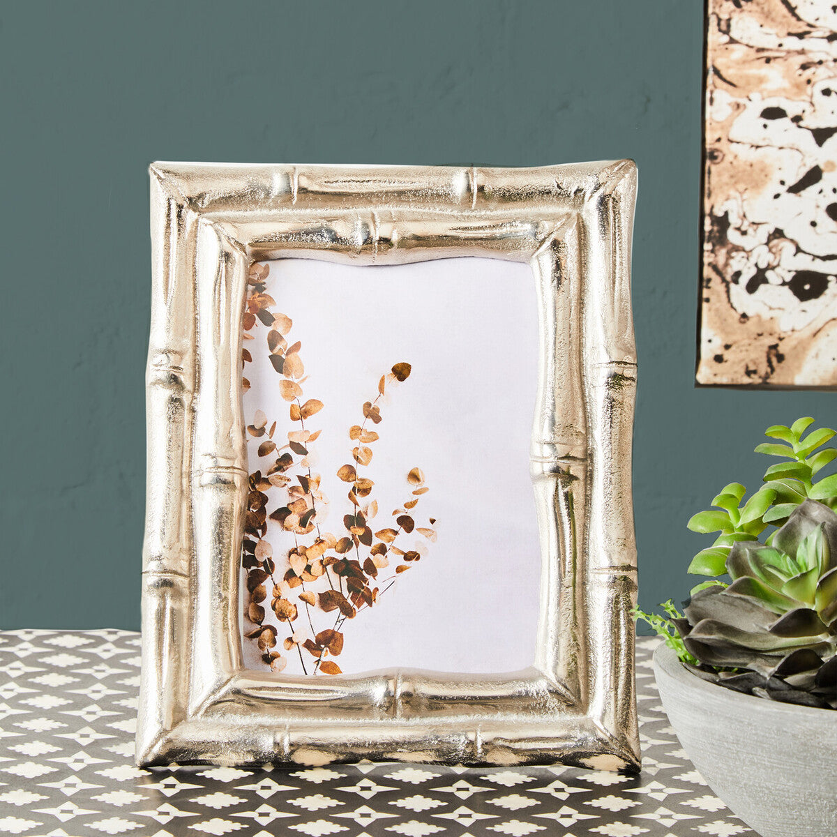 Orsina Hiba Silver Bamboo Effect 5x7 Photo Frame | Aluminum Picture Frame