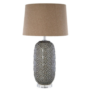 Orsina Udele Ceramic Table Lamp | Grey Body with Brown Linen Shade