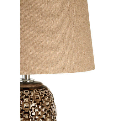 Orsina Udele Ceramic Table Lamp | Grey Body with Brown Linen Shade