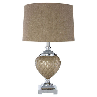 Orsina Ulla Silver Table Lamp – Quilted Conical Base with Mink Shade