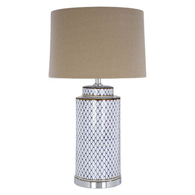 Orsina Uma Grey Ceramic Table Lamp – Geometric Diamond Pattern
