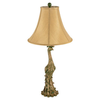 Orsina Peacock Sculptural Table Lamp – Bronze Finish with Silk Shade