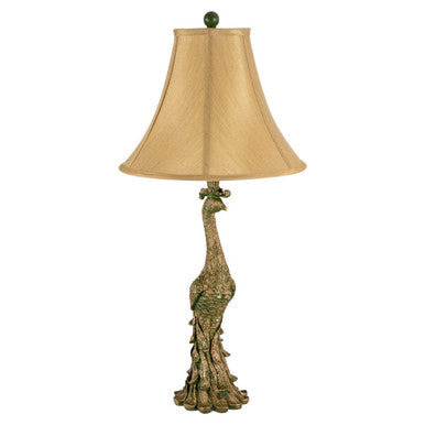 Orsina Peacock Sculptural Table Lamp – Bronze Finish with Silk Shade