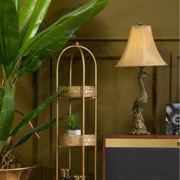 Orsina Peacock Sculptural Table Lamp – Bronze Finish with Silk Shade