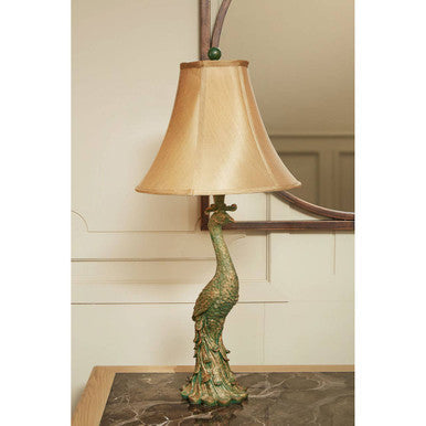 Orsina Peacock Sculptural Table Lamp – Bronze Finish with Silk Shade