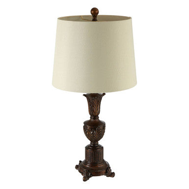 Orsina Pembroke Table Lamp – Floral Bronze Base with Grey Linen Shade