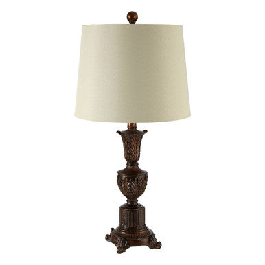 Orsina Pembroke Table Lamp – Floral Bronze Base with Grey Linen Shade