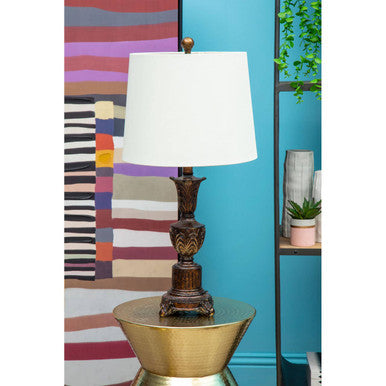 Orsina Pembroke Table Lamp – Floral Bronze Base with Grey Linen Shade