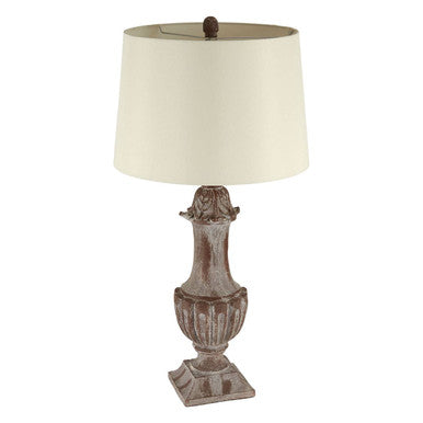 Orsina Paityn Table Lamp – Carved Weathered Base with Linen Shade