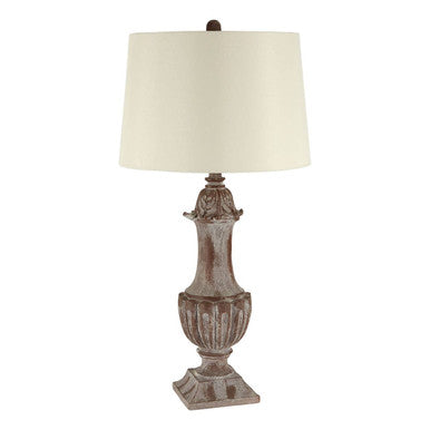 Orsina Paityn Table Lamp – Carved Weathered Base with Linen Shade