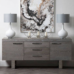 Orsina Pandora Table Lamp – White Silk Shade with Silver Accents