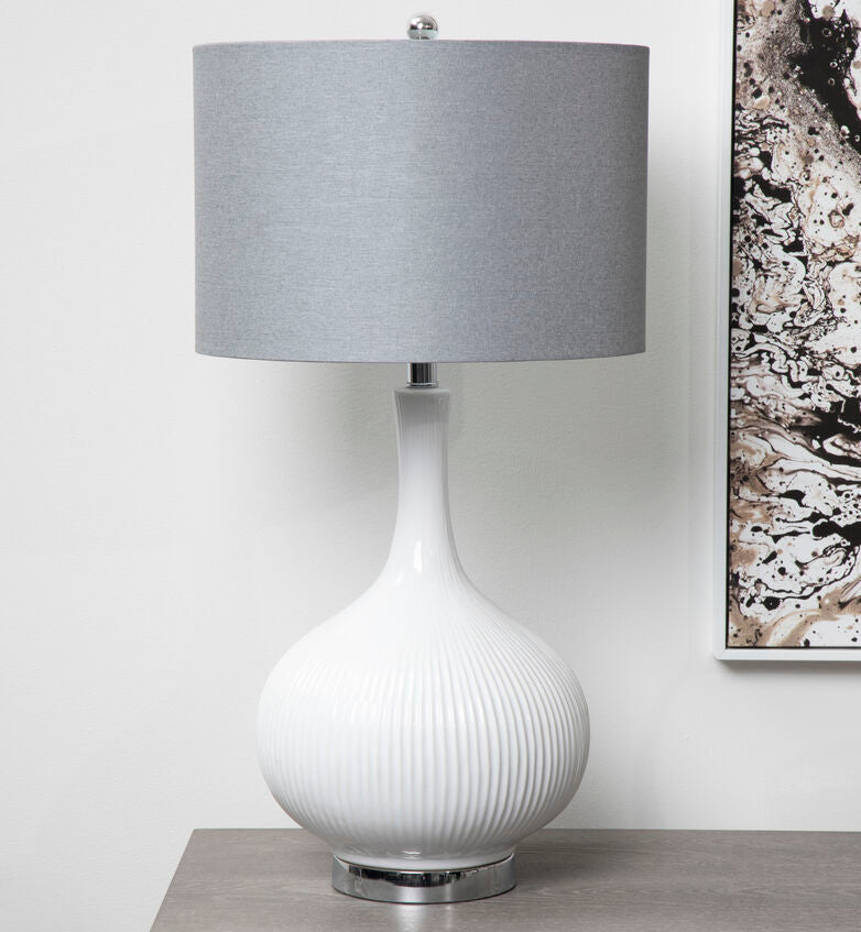 Orsina Pandora Table Lamp – White Silk Shade with Silver Accents