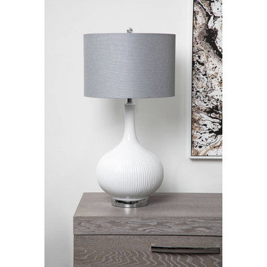 Orsina Pandora Table Lamp – White Silk Shade with Silver Accents