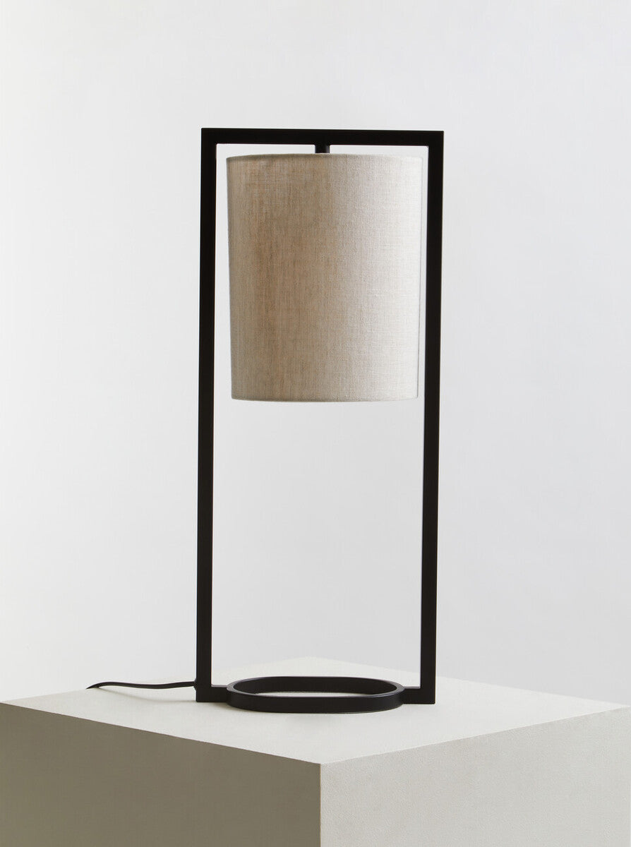 Orsina Lara Black Metal Table Lamp with Grey Drum Shade | Modern