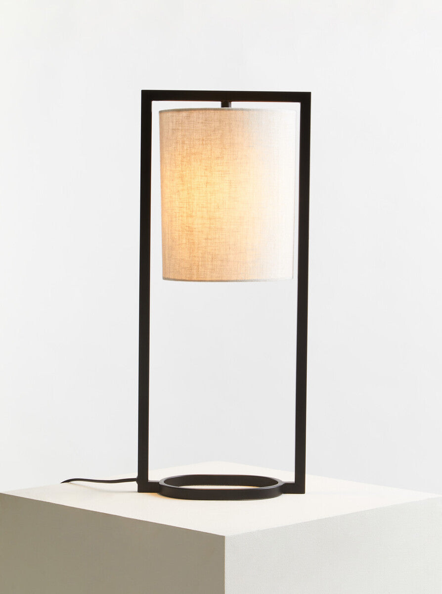 Orsina Lara Black Metal Table Lamp with Grey Drum Shade | Modern