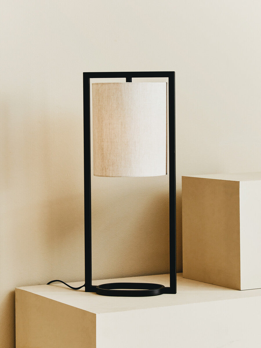Orsina Lara Black Metal Table Lamp with Grey Drum Shade | Modern