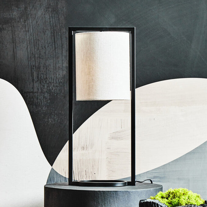 Orsina Lara Black Metal Table Lamp with Grey Drum Shade | Modern