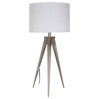 Orsina Livia Table Lamp – Modern Silver Metal Bedside Light with White Shade