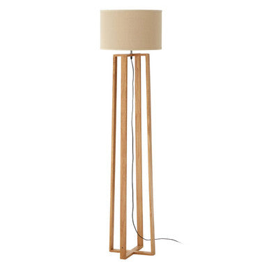 Orsina Lea Wooden Floor Lamp – Rubberwood Stand with Light Brown Shade