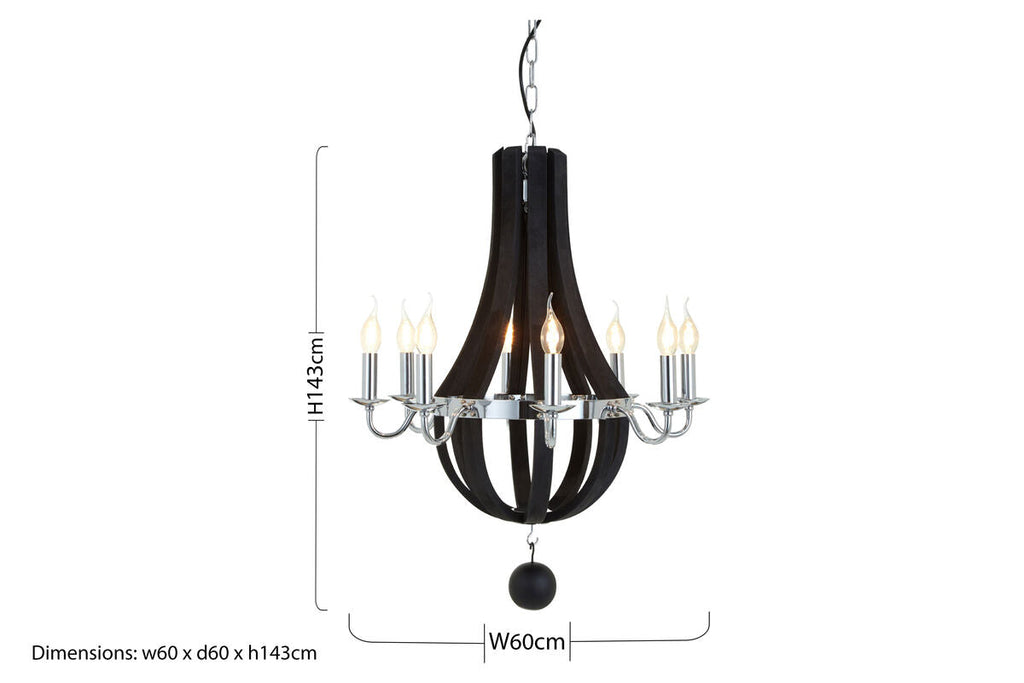 Orsina Kensington Black Curved Chandelier | 8-Light Waved Glass Iron
