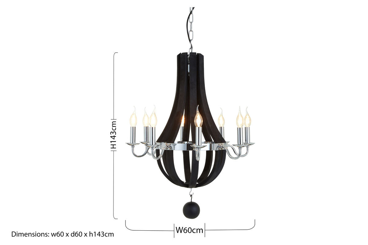 Orsina Kensington Black Curved Chandelier | 8-Light Waved Glass Iron