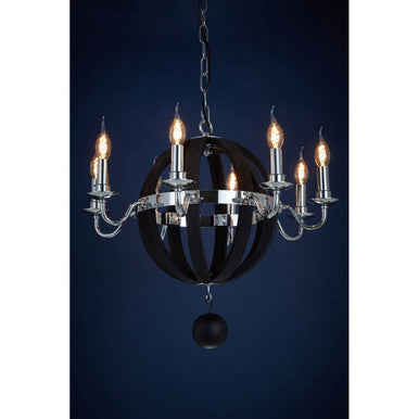 Orsina Kensington Townhouse Rounded Chandelier | Black Wood & Metal