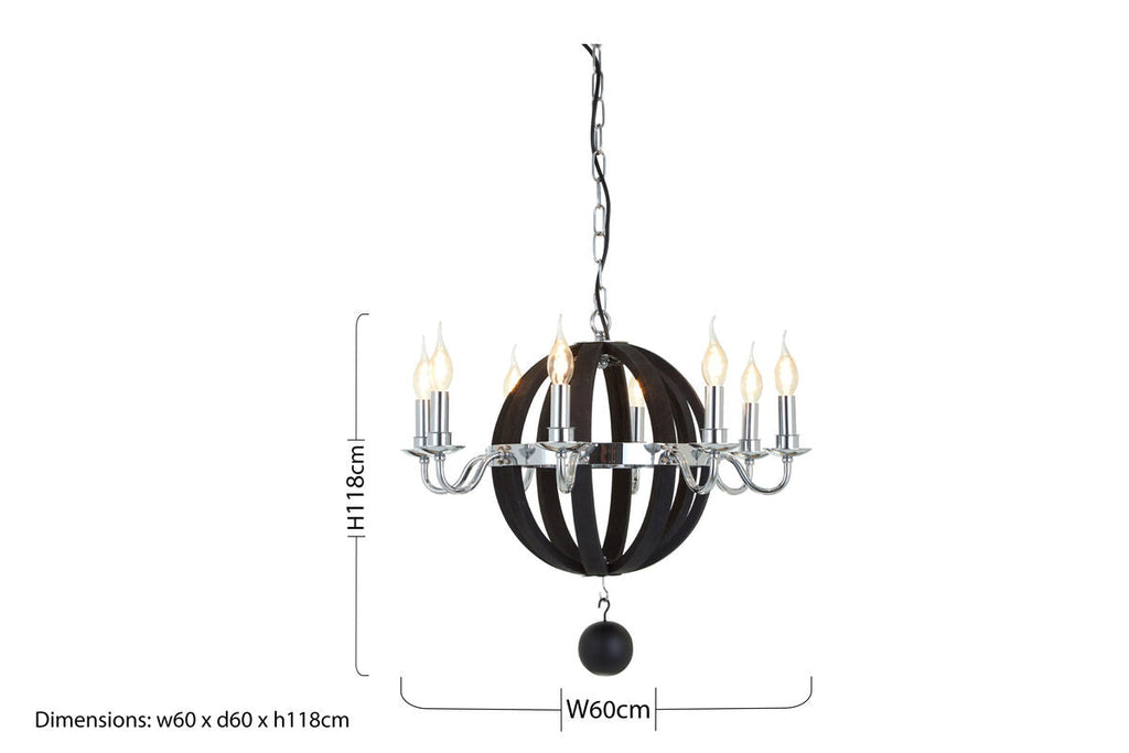 Orsina Kensington Townhouse Rounded Chandelier | Black Wood & Metal