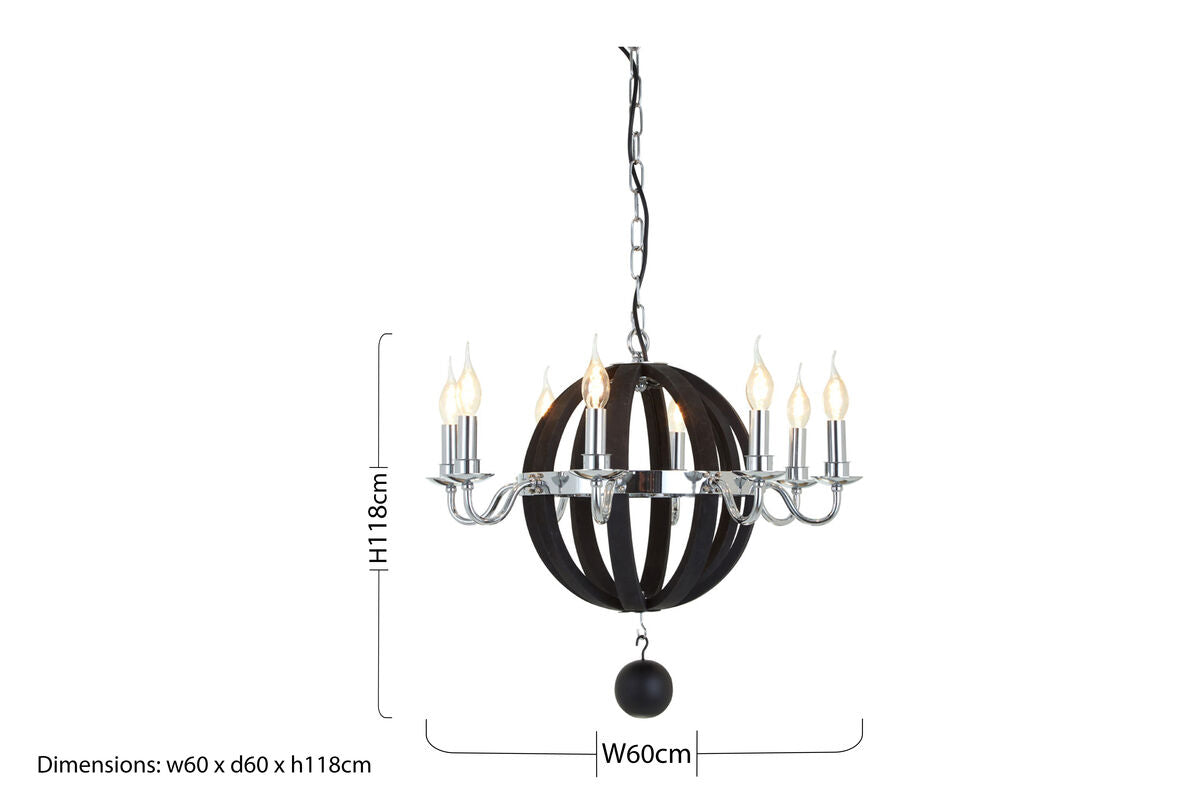 Orsina Kensington Townhouse Rounded Chandelier | Black Wood & Metal