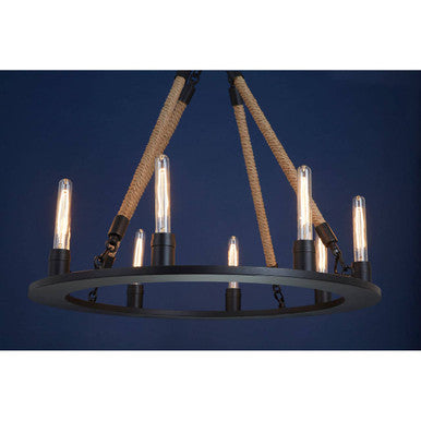 Orsina Hampstead 8-Light Chandelier – Antique Black Iron & Linen Rope