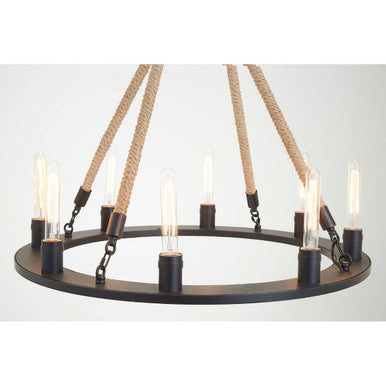 Orsina Hampstead 8-Light Chandelier – Antique Black Iron & Linen Rope