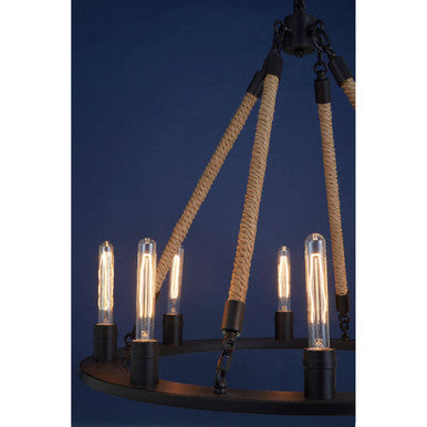 Orsina Hampstead 8-Light Chandelier – Antique Black Iron & Linen Rope